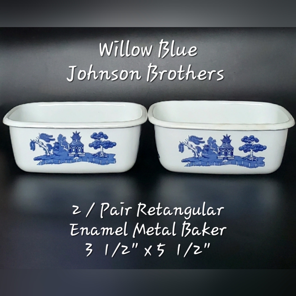 (2) Enamel Willow Blue 3 1/2" x 5 1/2" Rectangular Metal Bakers Johnson Brothers